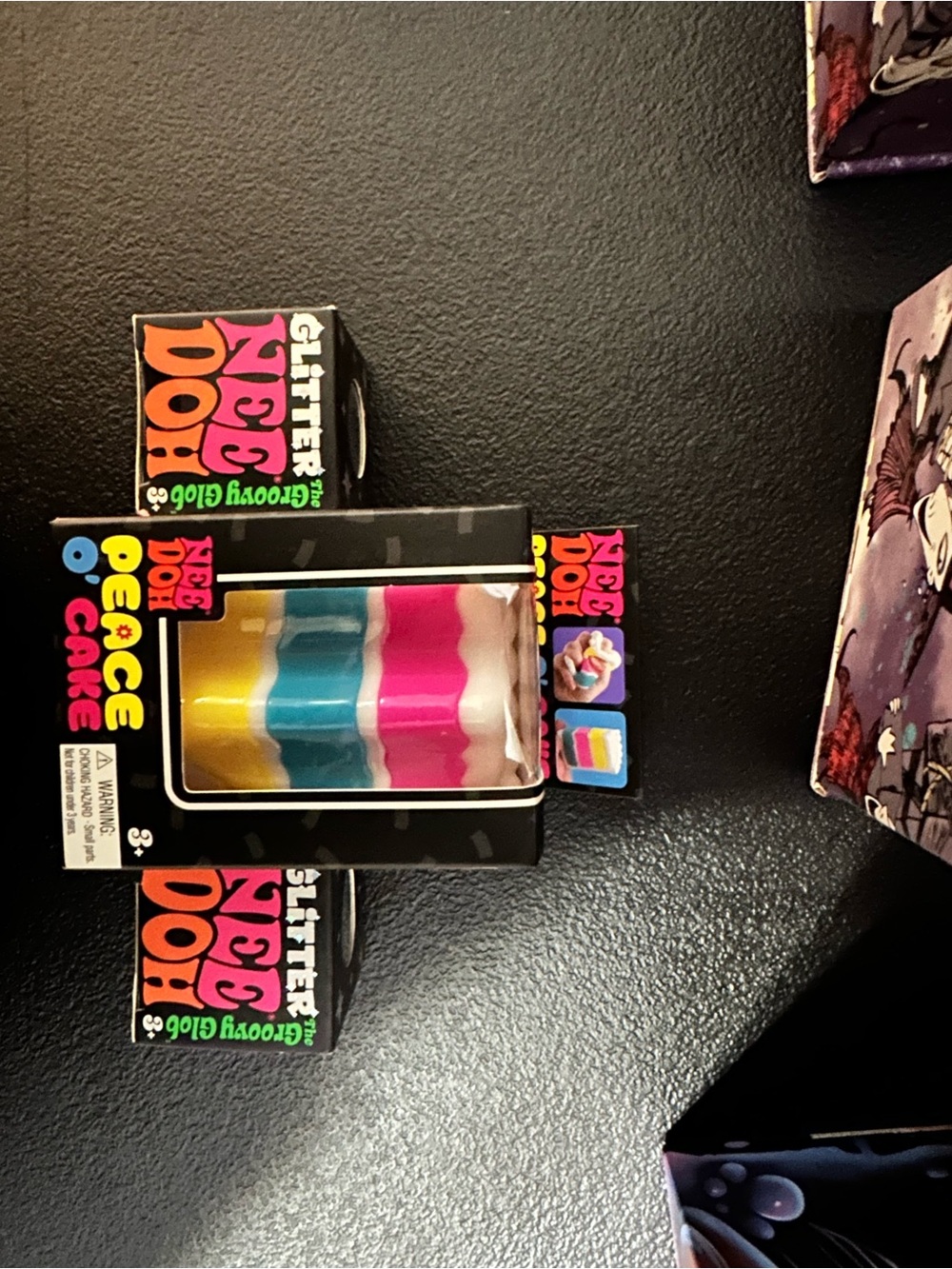 Neon Doh peace-o’ Cake- Pink, Blue, Yellow and 2 RARE groovy glitter globs